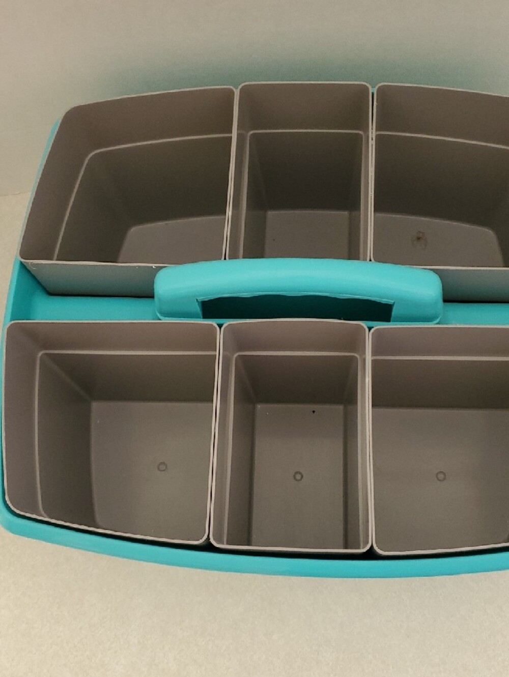 Art Organizer Caddy in Teal and Gray - Portable Cosmetic Storage - Picture 2 of 6
